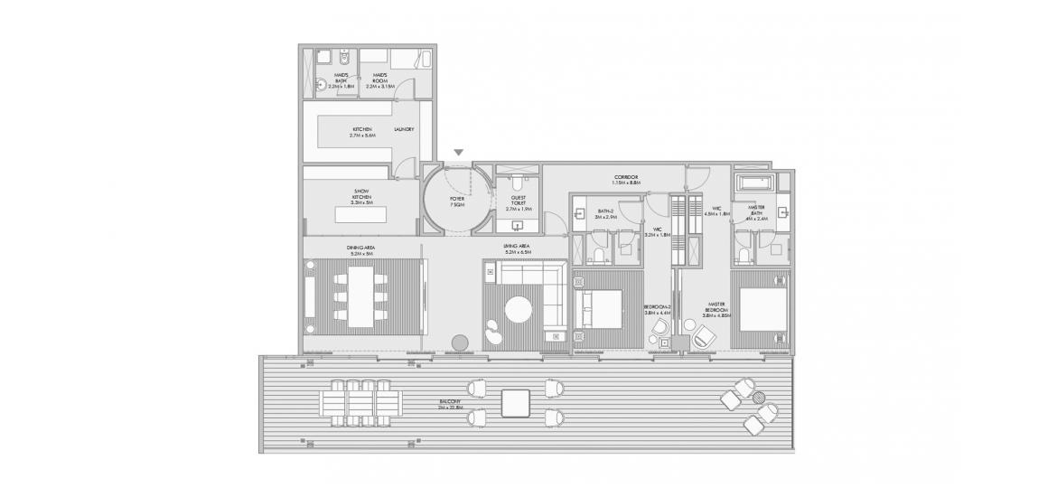 Apartment floor plan «ARMANI BEACH RESIDENCES TWO-BEDROOMS-304M», 2 bedrooms in ARMANI BEACH RESIDENCES