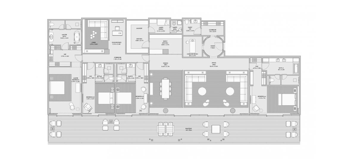Apartment floor plan «ARMANI BEACH RESIDENCES FOUR-BEDROOMS-587M», 4 bedrooms in ARMANI BEACH RESIDENCES
