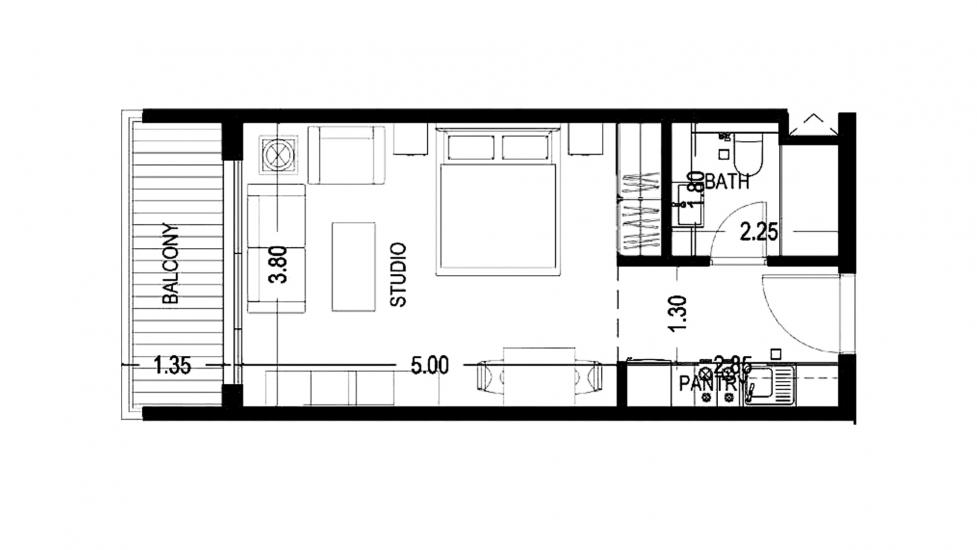 Apartment floor plan «URBAN LIFE ONE-ROOM-TYPE-1-39M», 1 room in URBAN LIFE
