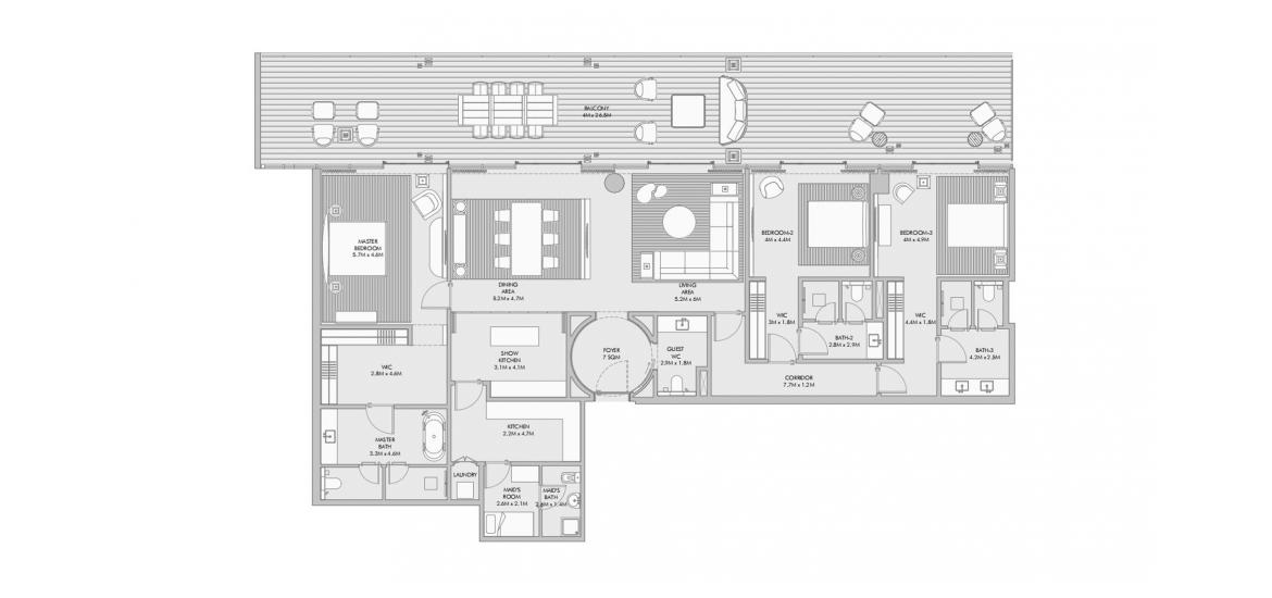 Apartment floor plan «ARMANI BEACH RESIDENCES THREE-BEDROOMS-372M», 3 bedrooms in ARMANI BEACH RESIDENCES