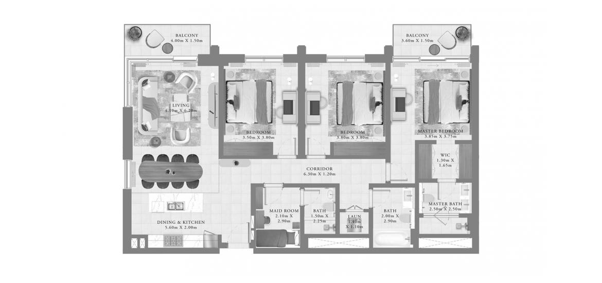 Apartment floor plan «AEON THREE-BEDROOMS-155M», 3 bedrooms in AEON